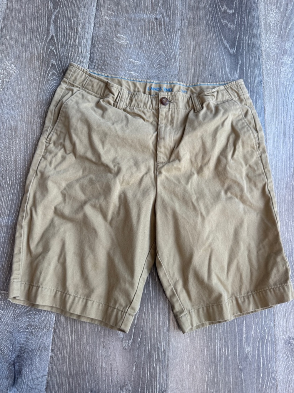 Lands' End Boys' Khaki Tan Flat-Front Shorts Size 16H 0599
